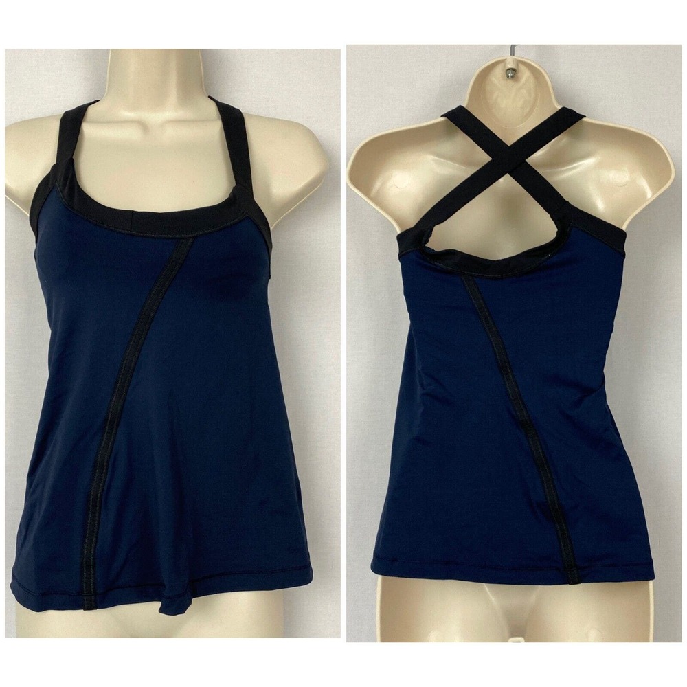 Lululemon Tank Top Womens 4 Blue Criss Cross Strap Shelf Bra Yoga Gym Workout